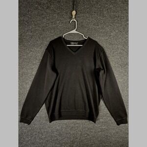 St Croix Shop Mens Black V Neck Wool Sweater Long Sleeve Made in USASize L